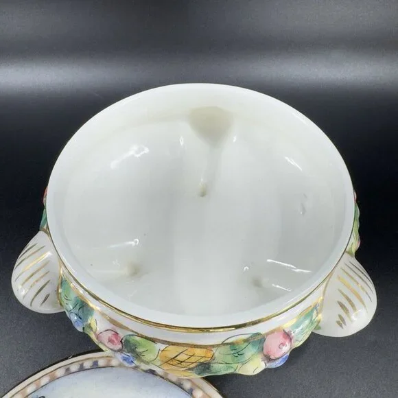 Vintage Capodimonte Italian Pottery Covered Dish Covered Bowl Dish Painted Italy